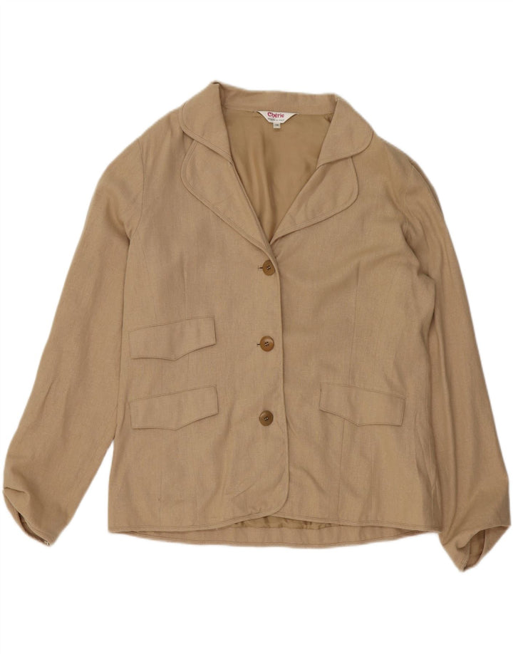 CHERIE Womens 3 Button Blazer Jacket IT 48 XL Beige Linen