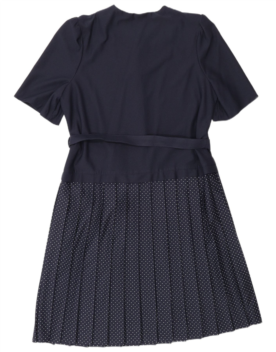 VINTAGE ženska haljina A-kroja UK 16 Veliki tamnoplavi poliester na točkice