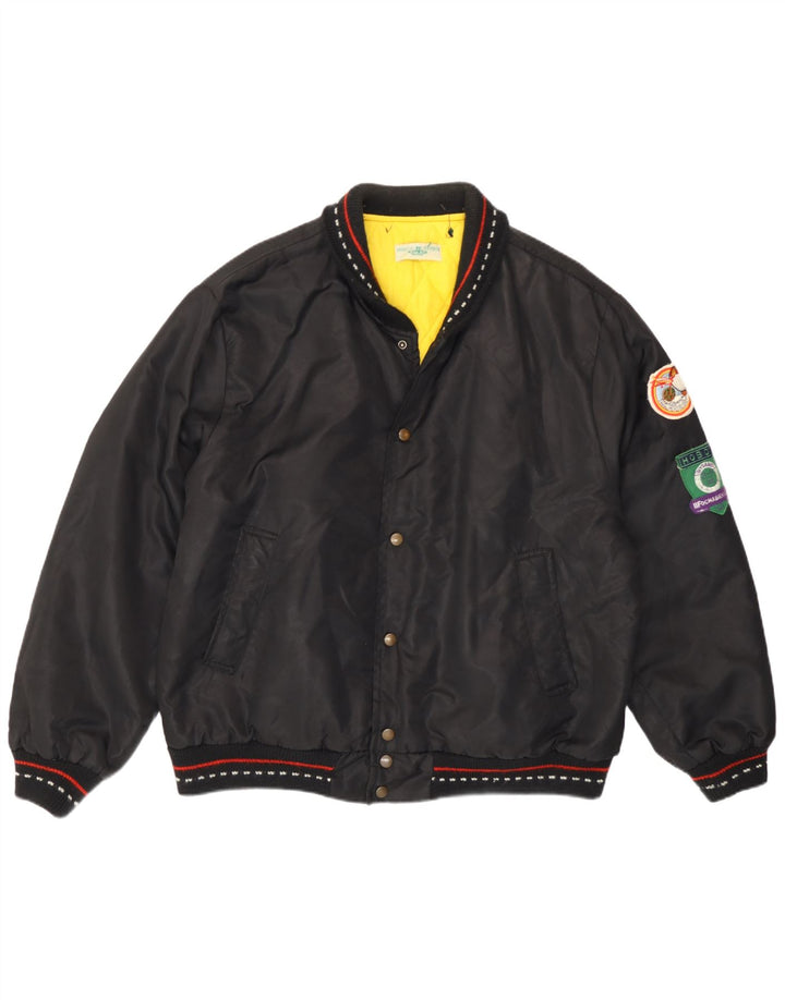 Vintage muška podstavljena bomber jakna UK 40 veliki crni poliamid