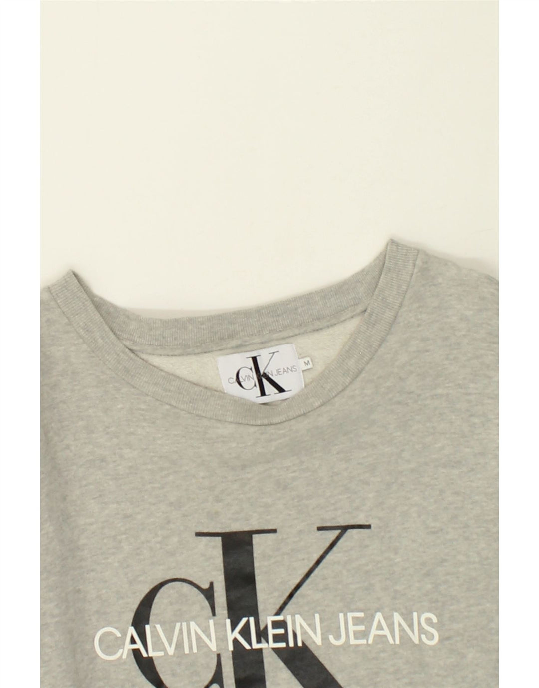 CALVIN KLEIN JEANS Womens Graphic Sweatshirt Jumper UK 14 Medium Grey Vintage Calvin Klein Jeans and Second-Hand Calvin Klein Jeans from Messina Hembry 