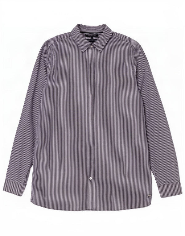 Tommy Hilfiger Womens Boyfriend Fit Shirt US 8 Medium Navy Blue Pinstripe