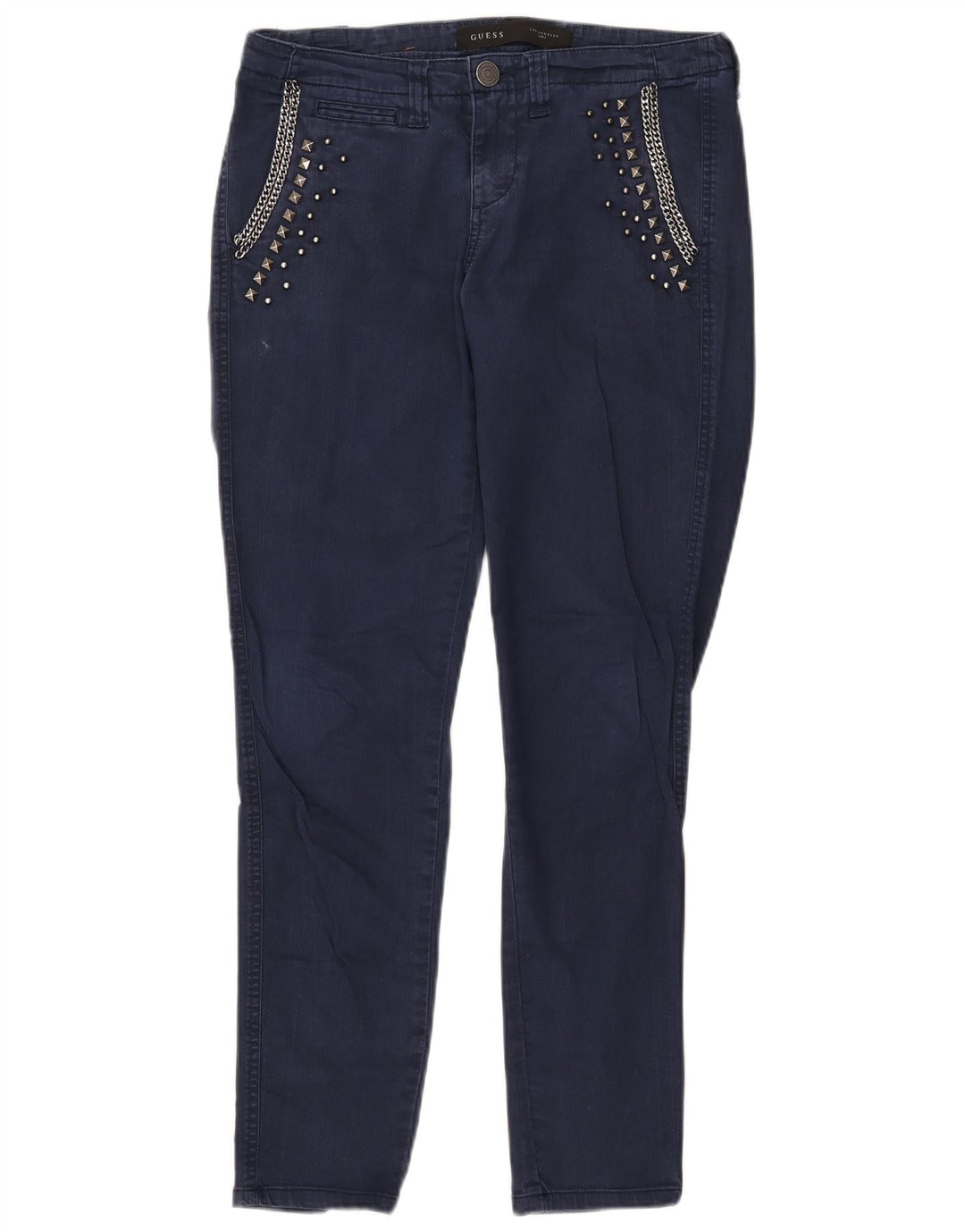 Ženske uske traperice GUESS W27 L28 tamnoplavi pamuk