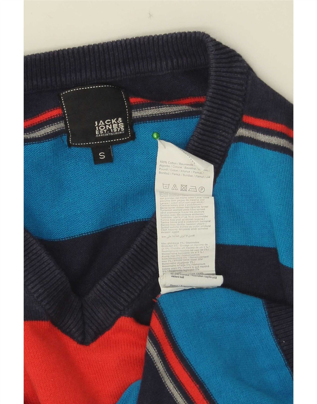 Jack & Jones muški pulover s V-izrezom, mali pamuk na raznobojne pruge