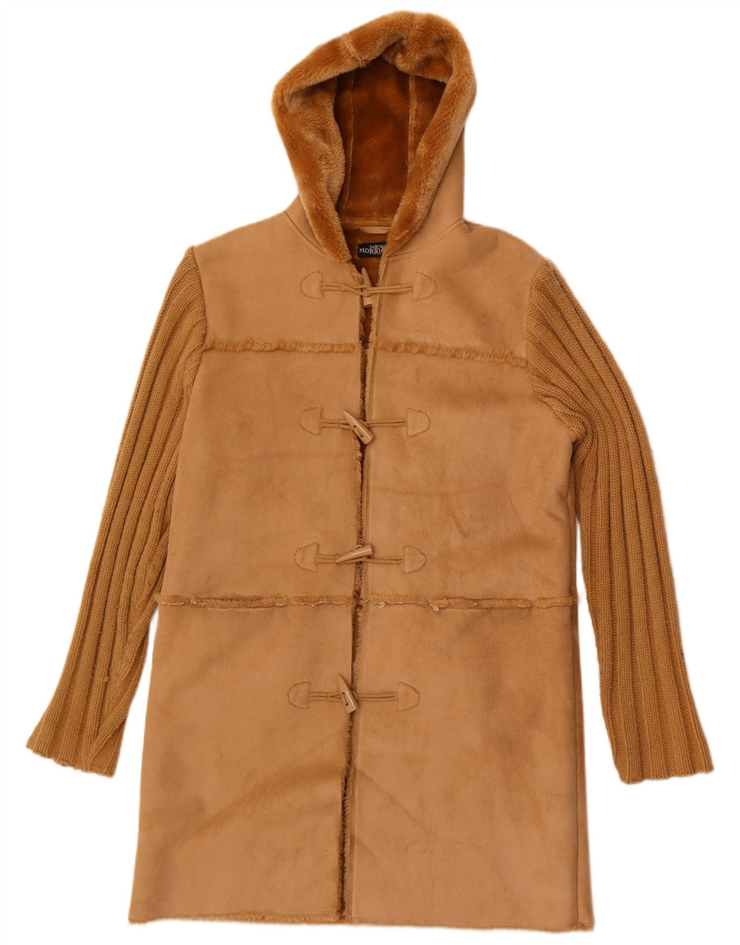 Vintage ženski Sherpa duffle kaput s kapuljačom UK 14 srednje smeđi poliester