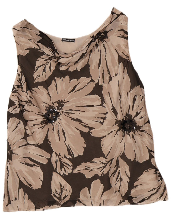 Marks & Spencer Womens Sleeveless Regular Blouse Top UK 20 2XL Brown Floral
