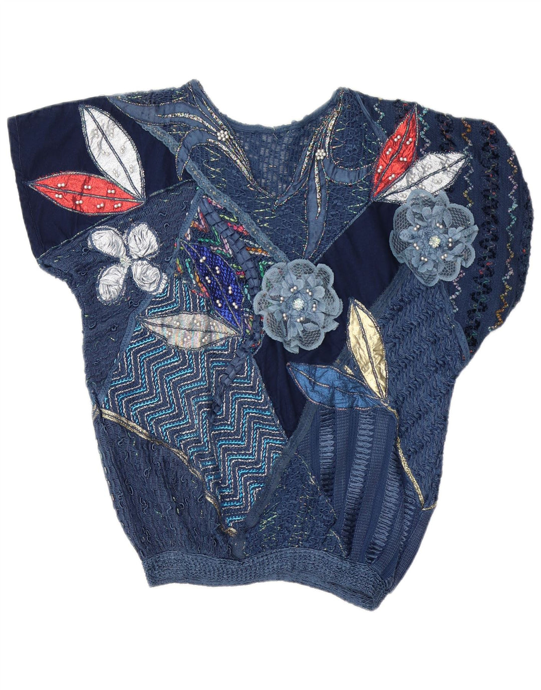 Vintage gornji dio ženske bluze UK 16 Veliki tamnoplavi patchwork