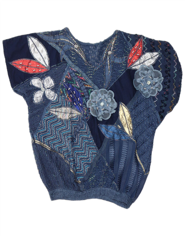 Vintage gornji dio ženske bluze UK 16 Veliki tamnoplavi patchwork