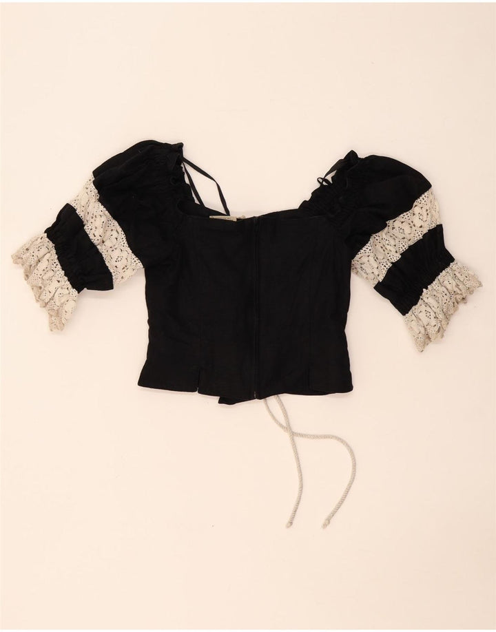 LANDHAUS ženski gornji dio kratkog korzeta Trachten UK 8 Mala crna cvjetna posteljina