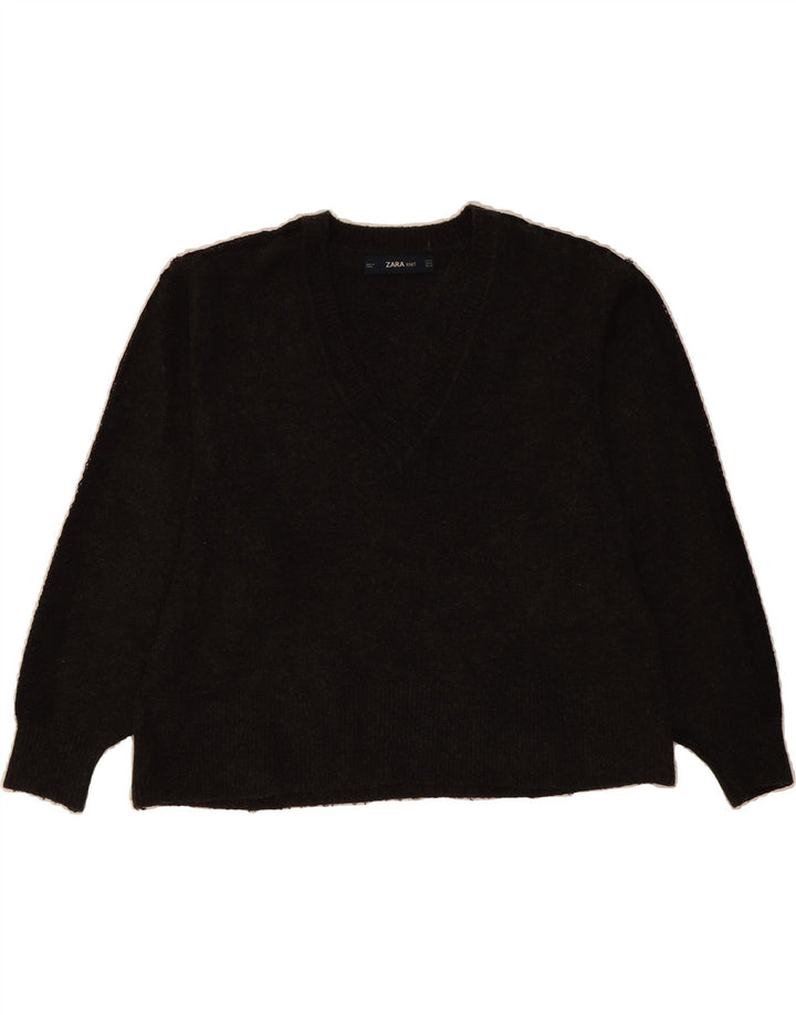 ZARA Womens V-Neck Jumper Sweater UK 14 Medium Grey Polyester Vintage Zara and Second-Hand Zara from Messina Hembry 