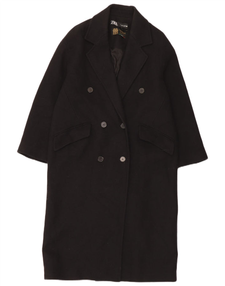 Zara ženski preveliki kaput s dvorednim kopčanjem UK 10 Small Black