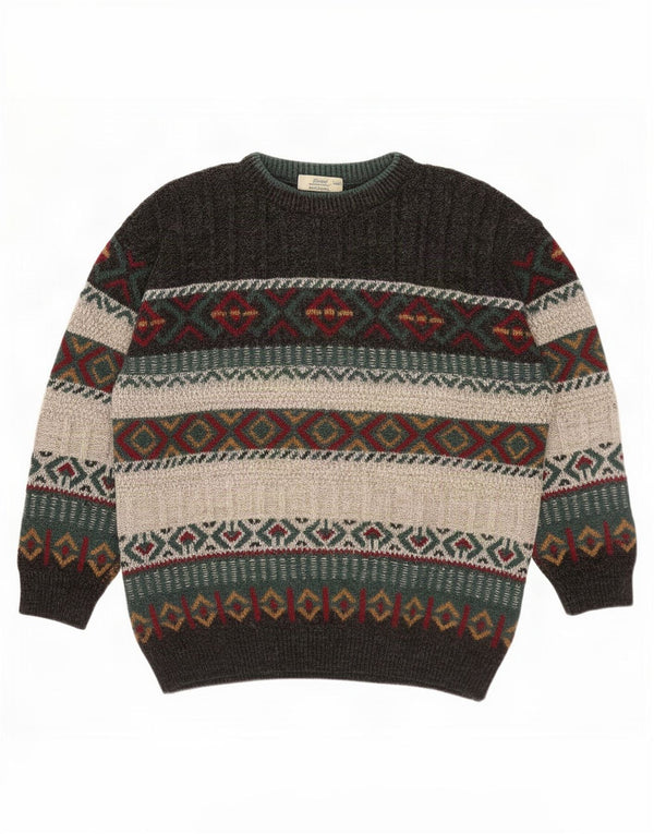 St. Bernard Mens Crew Neck Jumper Sweater Medium Grey Geometric Acrylic