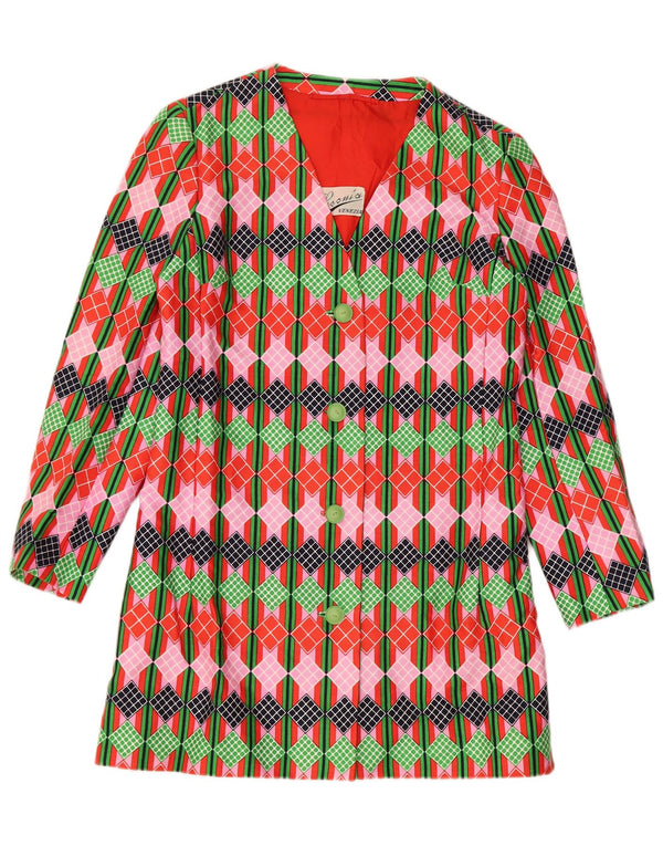 Vintage ženski sako s 4 gumba UK 12 srednje raznobojne geometrije