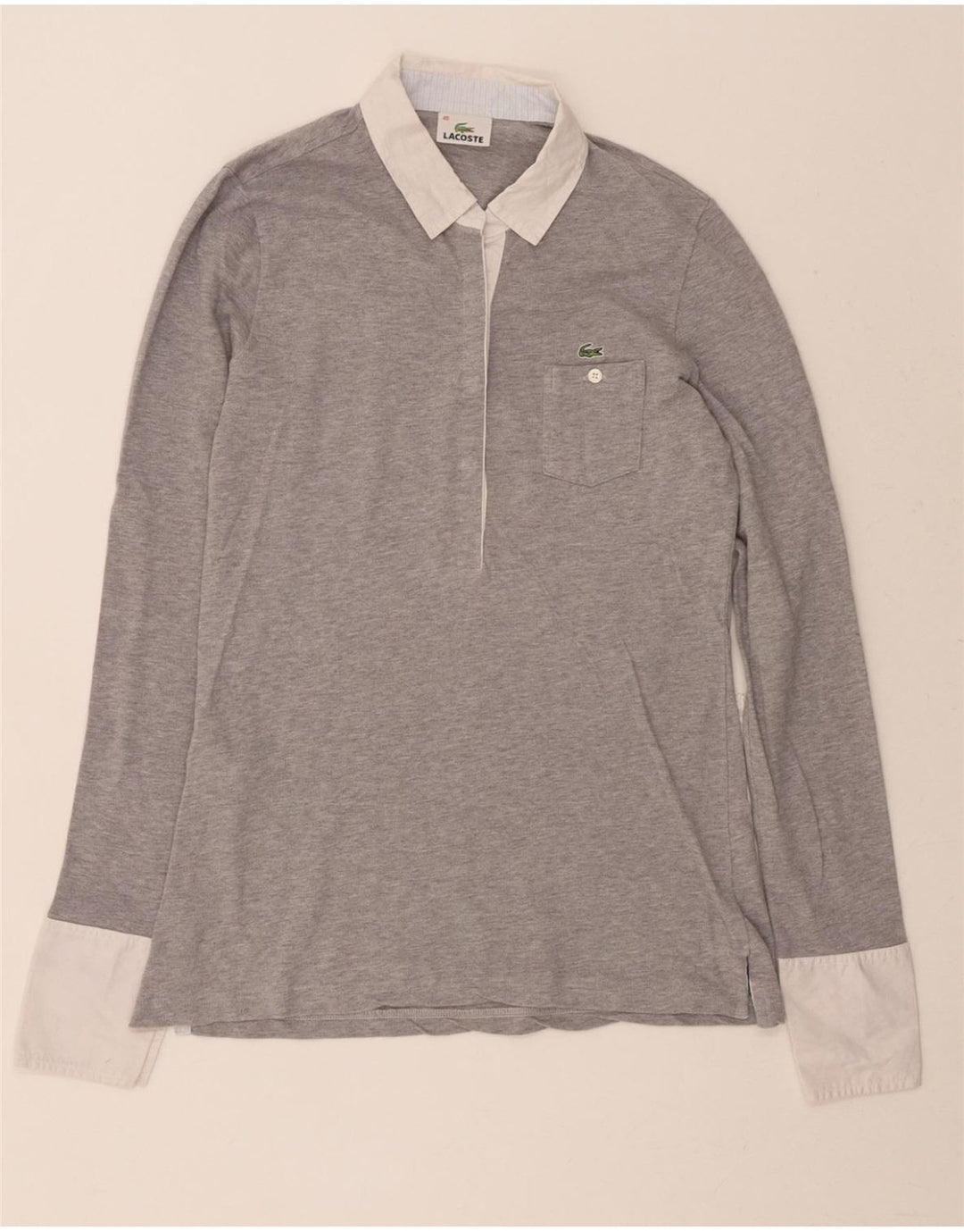 LACOSTE Womens Long Sleeve Polo Shirt Size 40 Medium Grey Cotton Vintage Lacoste and Second-Hand Lacoste from Messina Hembry 