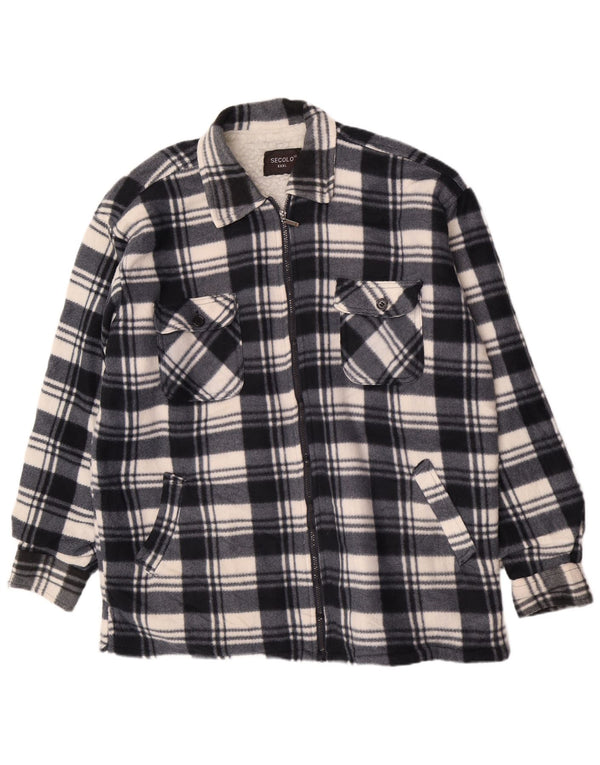 Vintage muška Sherpa flanelska jakna UK 46 3XL tamnoplavi karirani pamuk