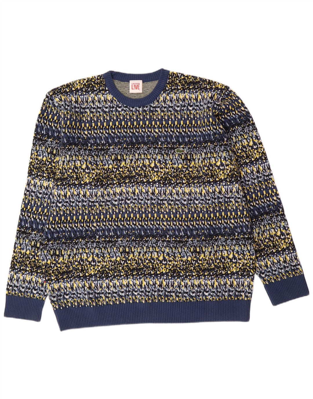 LACOSTE Muški džemper s okruglim izrezom Veličina 7 2XL plavi geometrijski pamuk