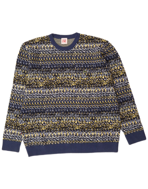 LACOSTE Muški džemper s okruglim izrezom Veličina 7 2XL plavi geometrijski pamuk