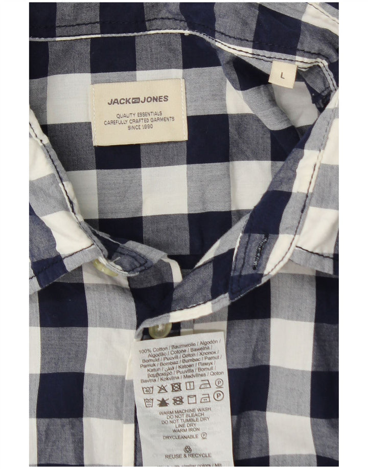 JACK & JONES Mens Shirt Large Navy Blue Gingham Cotton