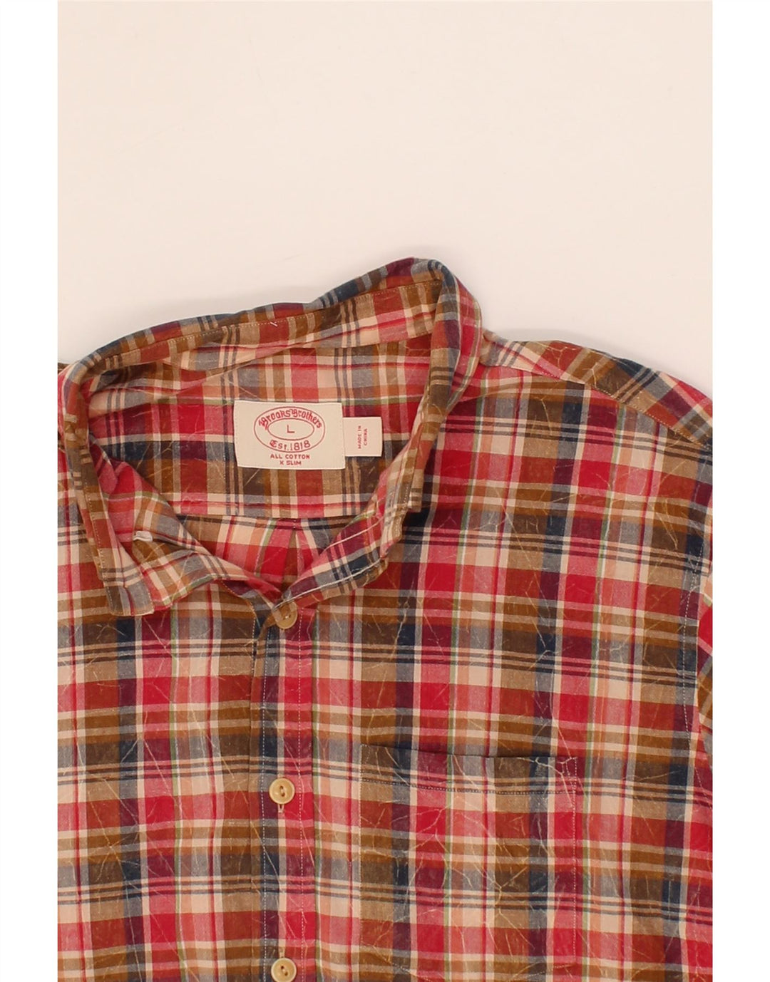 BROOKS BROTHERS Mens Short Sleeve Shirt Large Red Check Cotton Vintage Brooks Brothers and Second-Hand Brooks Brothers from Messina Hembry 