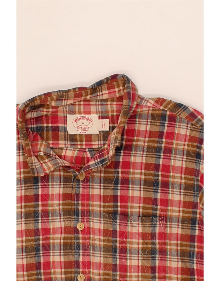 BROOKS BROTHERS Mens Short Sleeve Shirt Large Red Check Cotton Vintage Brooks Brothers and Second-Hand Brooks Brothers from Messina Hembry 
