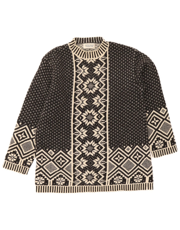 Benetton ženski džemper s okruglim izrezom UK 10 Small Black Fair Isle