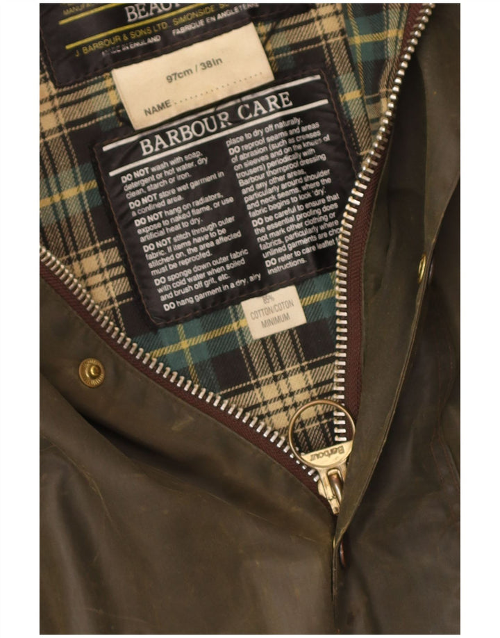 Barbour Mens Waxed Cotton Jacket UK 38 Small Khaki