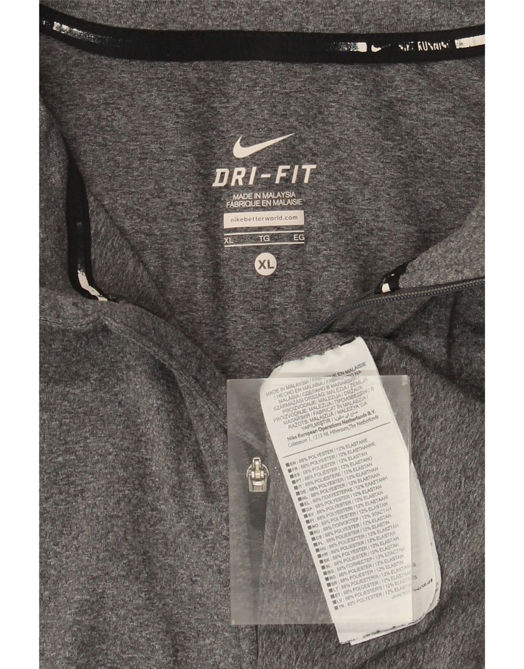 Nike Dri Fit majica s dugim rukavima i izrezom s patentnim zatvaračem XL sivi flekasti poliester