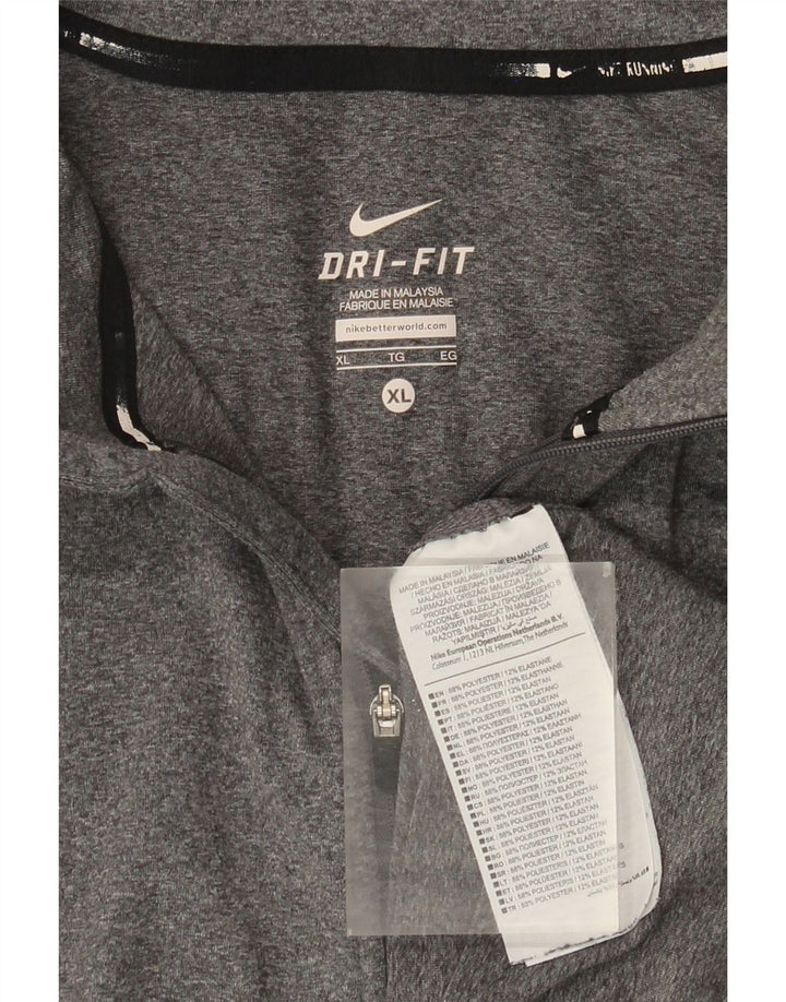 Nike Dri Fit majica s dugim rukavima i izrezom s patentnim zatvaračem XL sivi flekasti poliester
