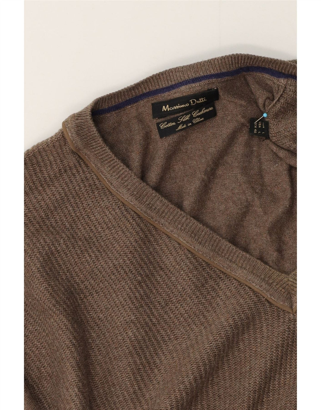 Veliki smeđi pamuk, muški džemper s V-izrezom Massimo Dutti
