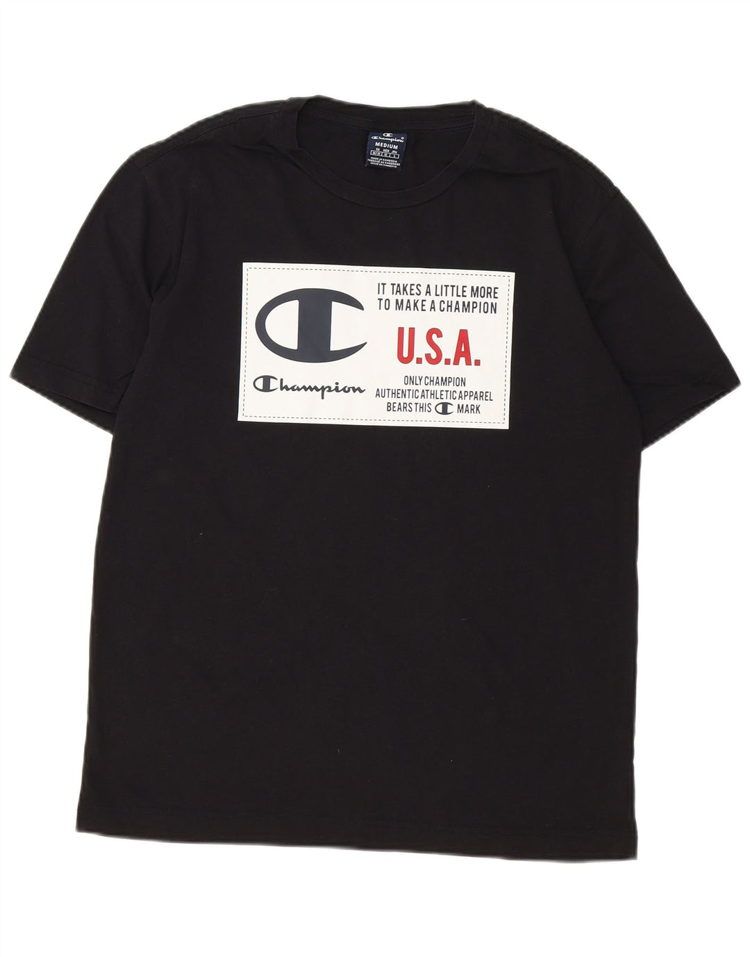 CHAMPION Mens Graphic T-Shirt Top Medium Black
