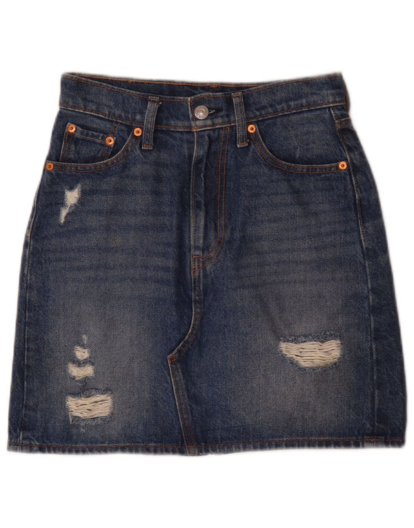 Levi's ženska suknja od trapera s oštećenim izgledom W24 XS plavi pamuk
