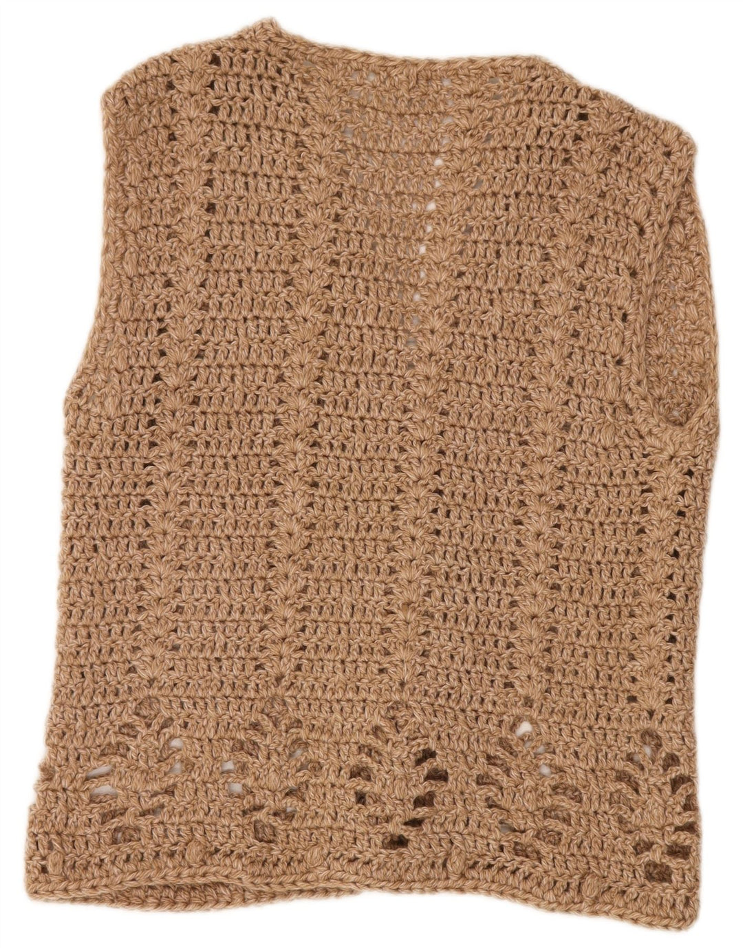 VINTAGE ženski heklani kardigan džemper bez rukava UK 14 Veliki bež