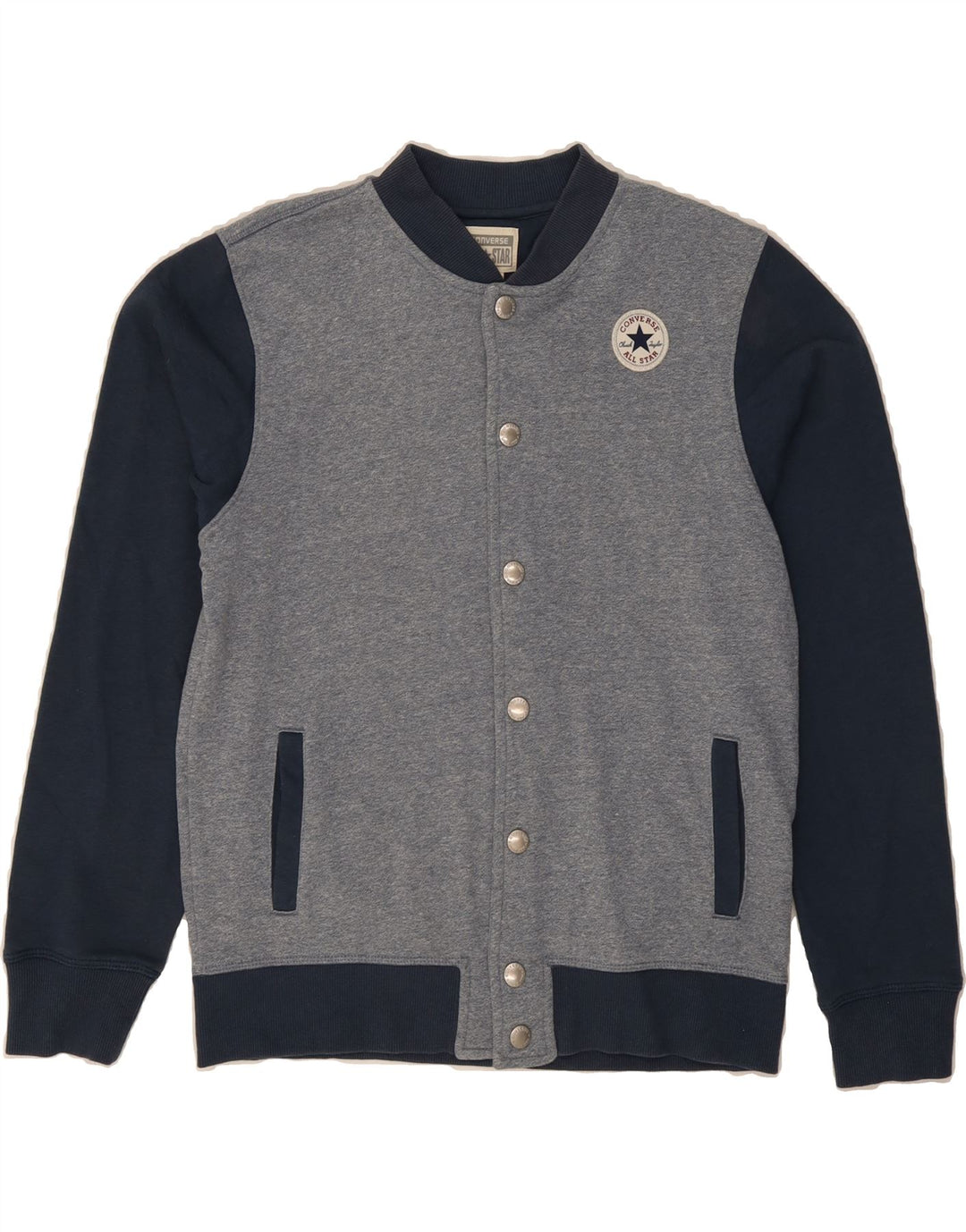 CONVERSE Boys Varsity Jacket 13-14 Years XL Grey Colourblock Cotton Vintage Converse and Second-Hand Converse from Messina Hembry 