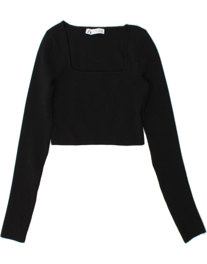 ZARA Womens Crop Top Long Sleeve UK 10 Small Black Polyester Vintage Zara and Second-Hand Zara from Messina Hembry 