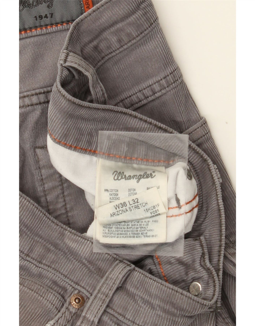 WRANGLER Muške Arizona rastezljive ravne hlače od samta W36 L32 Siva