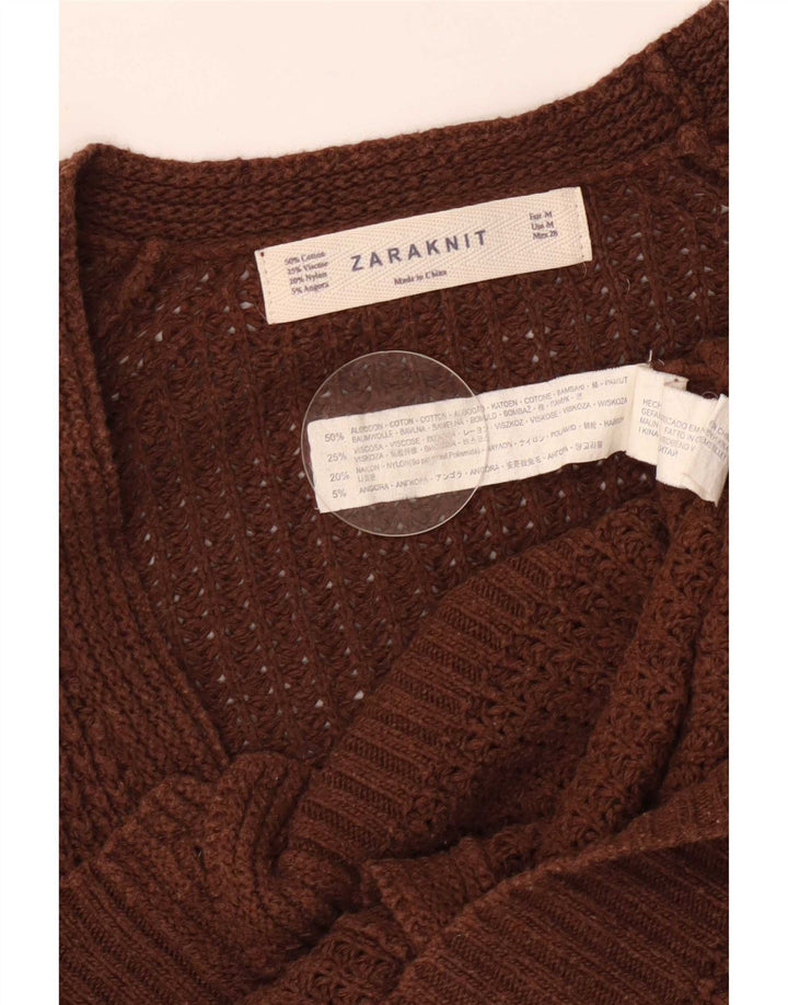 Zara ženski kardigan pulover UK 12 srednje smeđi pamuk