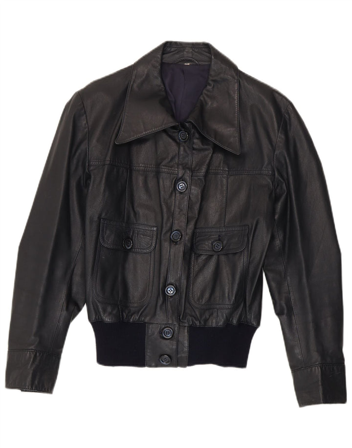 Vintage ženska bomber kožna jakna UK 14 srednje tamnoplava koža