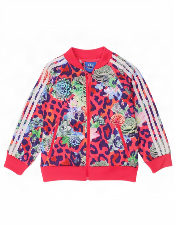Adidas Baby Girls Graphic Tracksuit Top Jacket 18-24 Months Pink Floral
