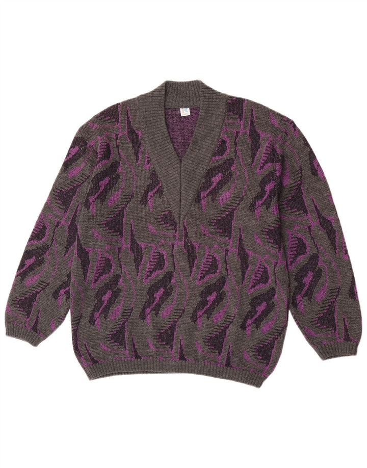 Ženski džemper s apstraktnim uzorkom s V-izrezom UK 16 Veliki sivi Rasica