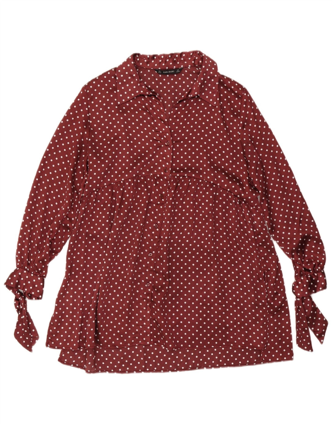 ZARA Womens Shirt Blouse UK 14 Large Maroon Polka Dot