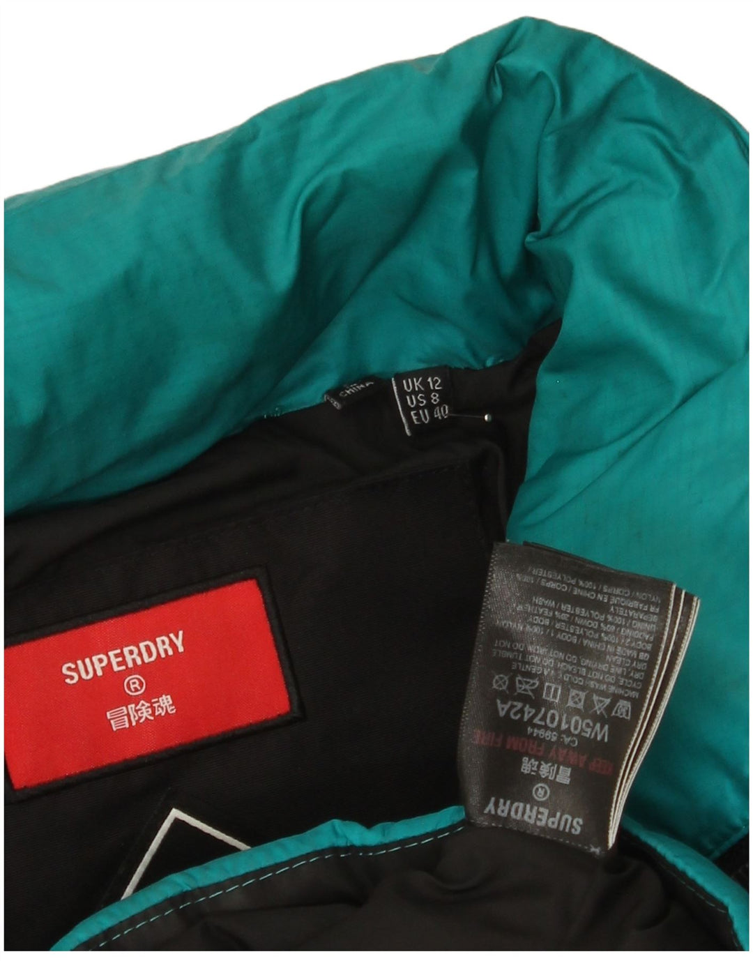 Superdry ženska podstavljena jakna UK 12 Srednje tirkizna poliesterska boja