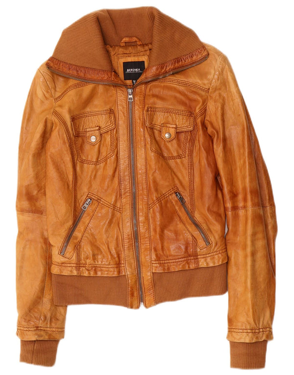 BERSHKA ženska kožna jakna UK 12 Srednje smeđa koža