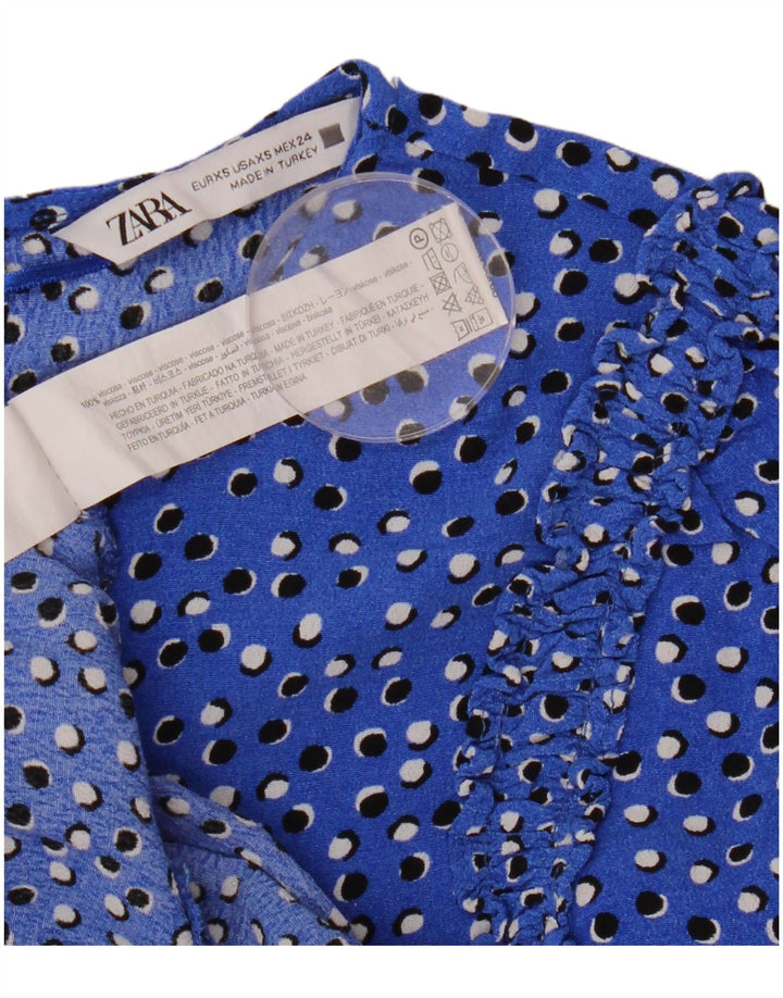 ZARA ženska maksi haljina 3/4 rukava UK 6 XS plava točkasta viskoza