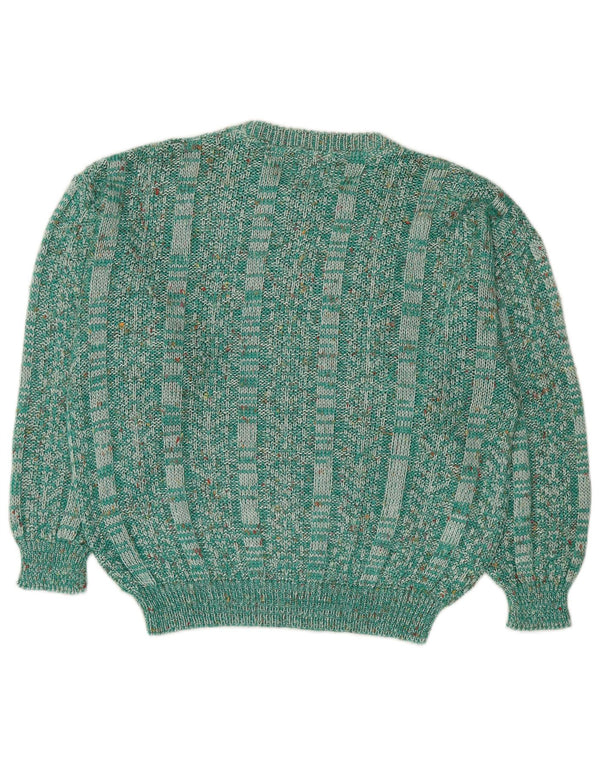 Vintage ženski džemper s veznim izrezom UK 14 srednje zelene fleke