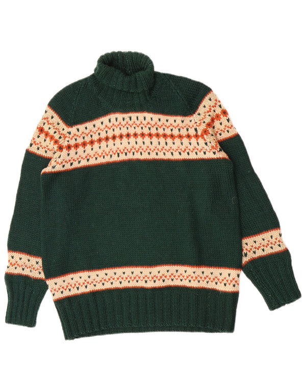 Vintage ženski pulover s rol izrezom UK 14 srednje zelene boje Fair Isle