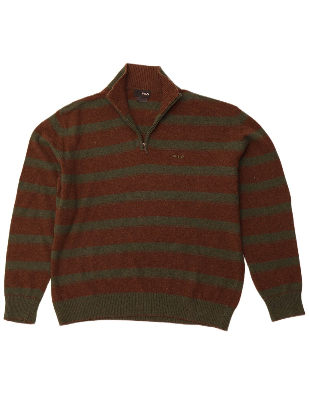 FILA muški pulover s izrezom s patentnim zatvaračem XL smeđe na pruge