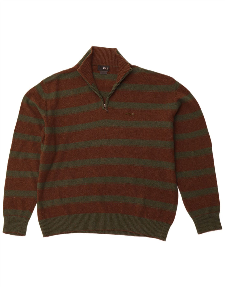 FILA muški pulover s izrezom s patentnim zatvaračem XL smeđe na pruge