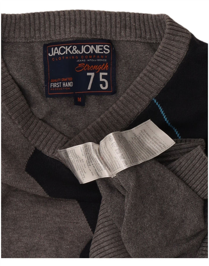 Jack & Jones muški džemper s V-izrezom, srednje sivi pamuk u blokovima boja