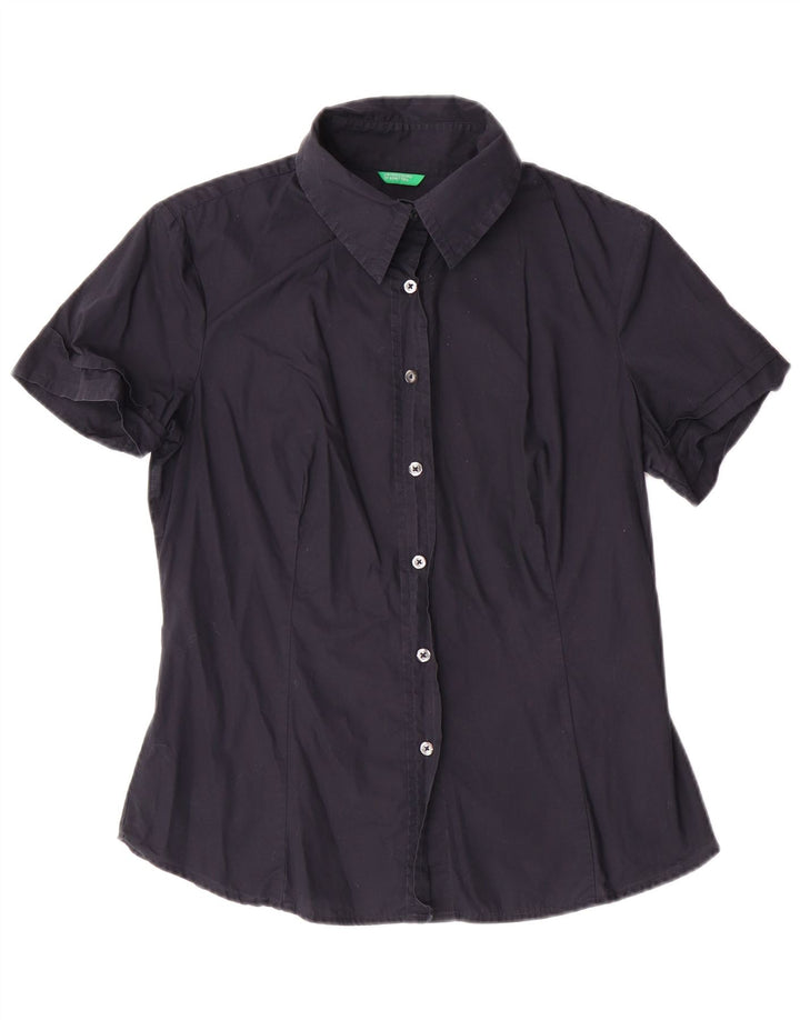 BENETTON ženska košulja kratkih rukava UK 14 Veliki tamnoplavi pamuk