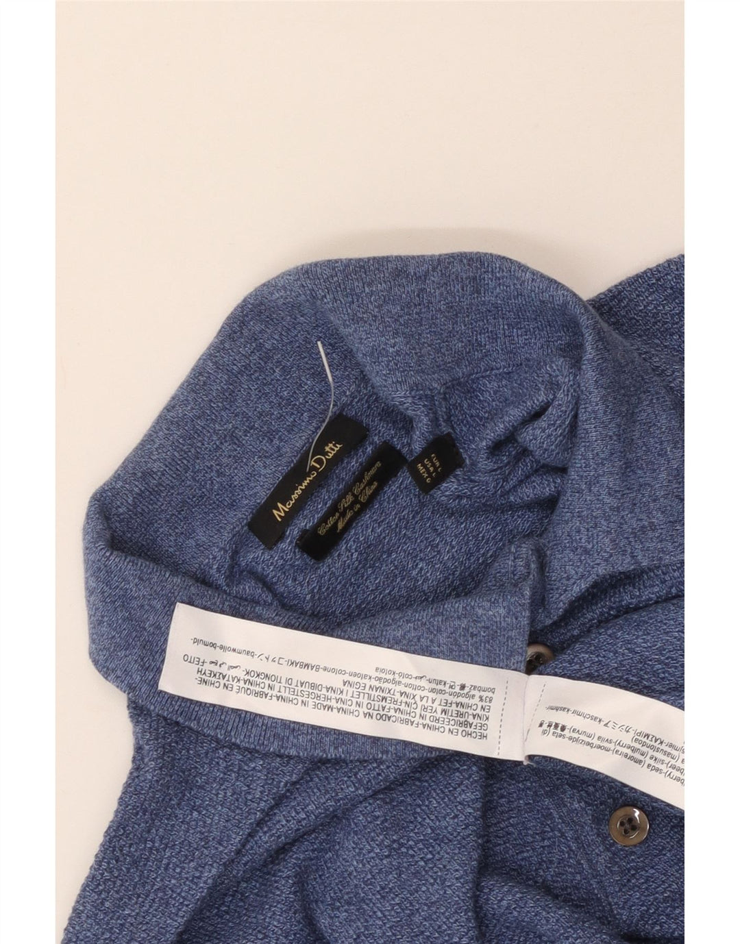 MASSIMO DUTTI Muška polo majica dugih rukava Velika plava pamuk