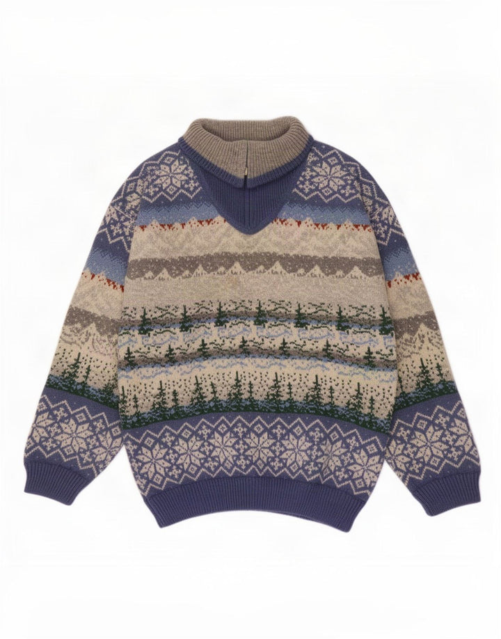 Vintage muški džemper s izrezom s patentnim zatvaračem Srednje raznobojni Fair Isle